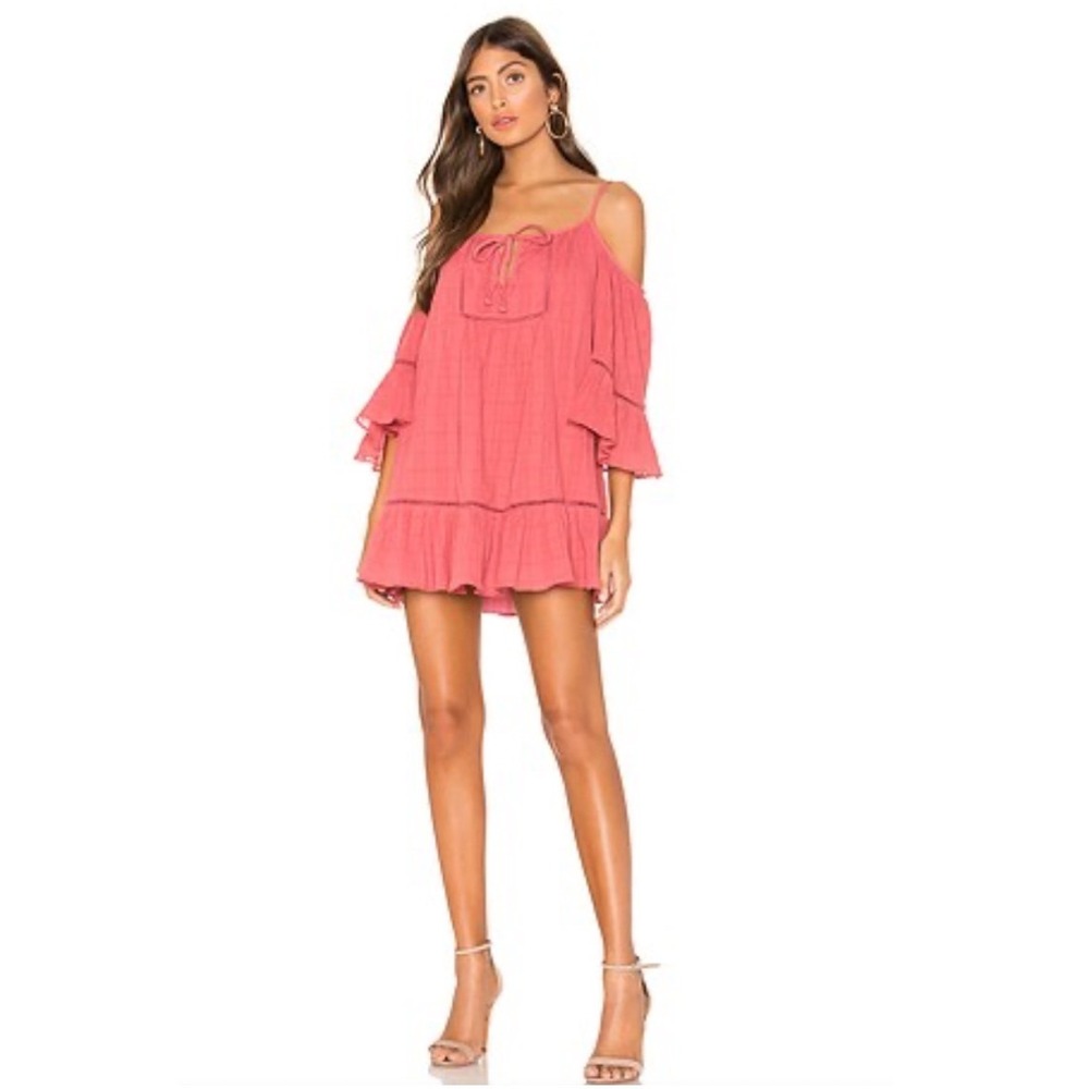 Tularosa Hattie Cold Shoulder Mini Dress Pink Bell Sleeve Boho NEW